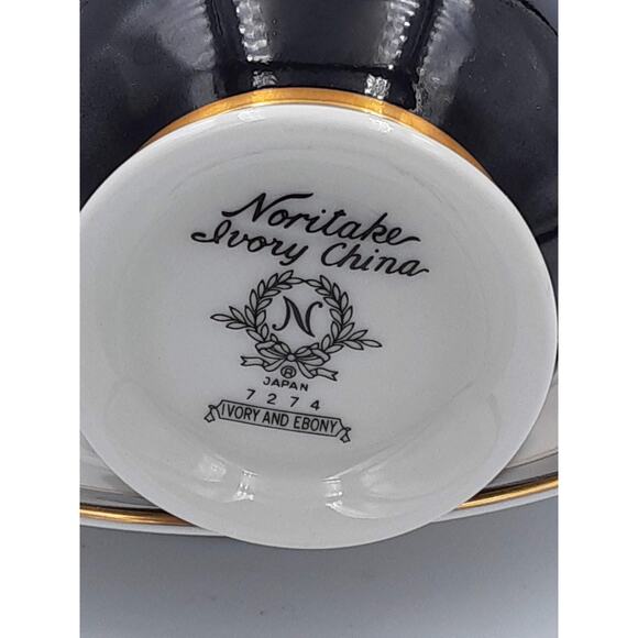 Noritake Ivory China Japan Ivory & Ebony Tea Cup & Saucer - Picture 10 of 12
